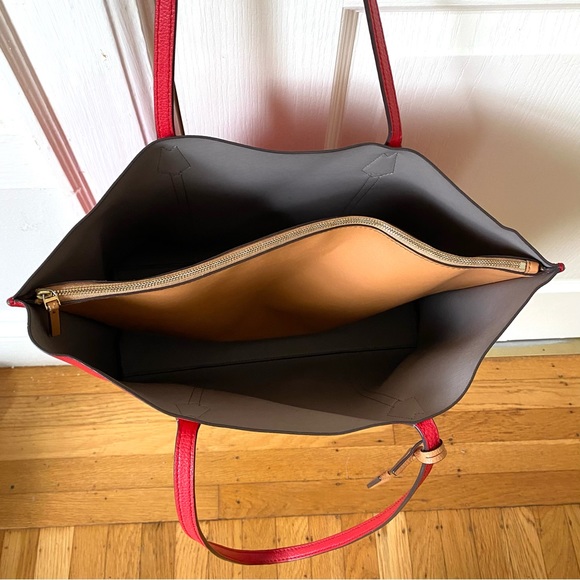 Tory Burch Perry Red Pebble Leather Triple Compartment Tote/Shoulder Bag - Picture 13 of 16